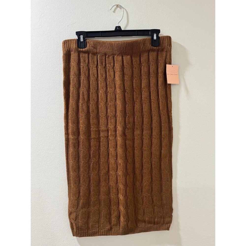 NWT Almost Famous Chucky Cable Knit Carmel Brown Elastic Waist Knitted Skirt - L